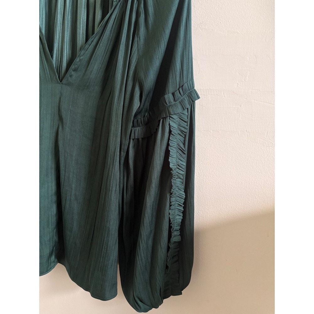 Roan + Ryan Dark Green Plissé Peasant Blouse Romantic Boho Fairy Core Top M - Picture 4 of 6